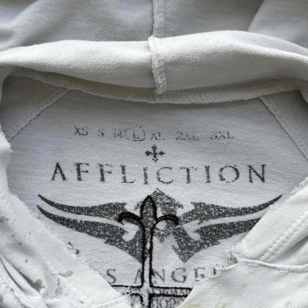 Y2K Affliction Distressed Skull Cross White Hoodie - Picture 4 of 8